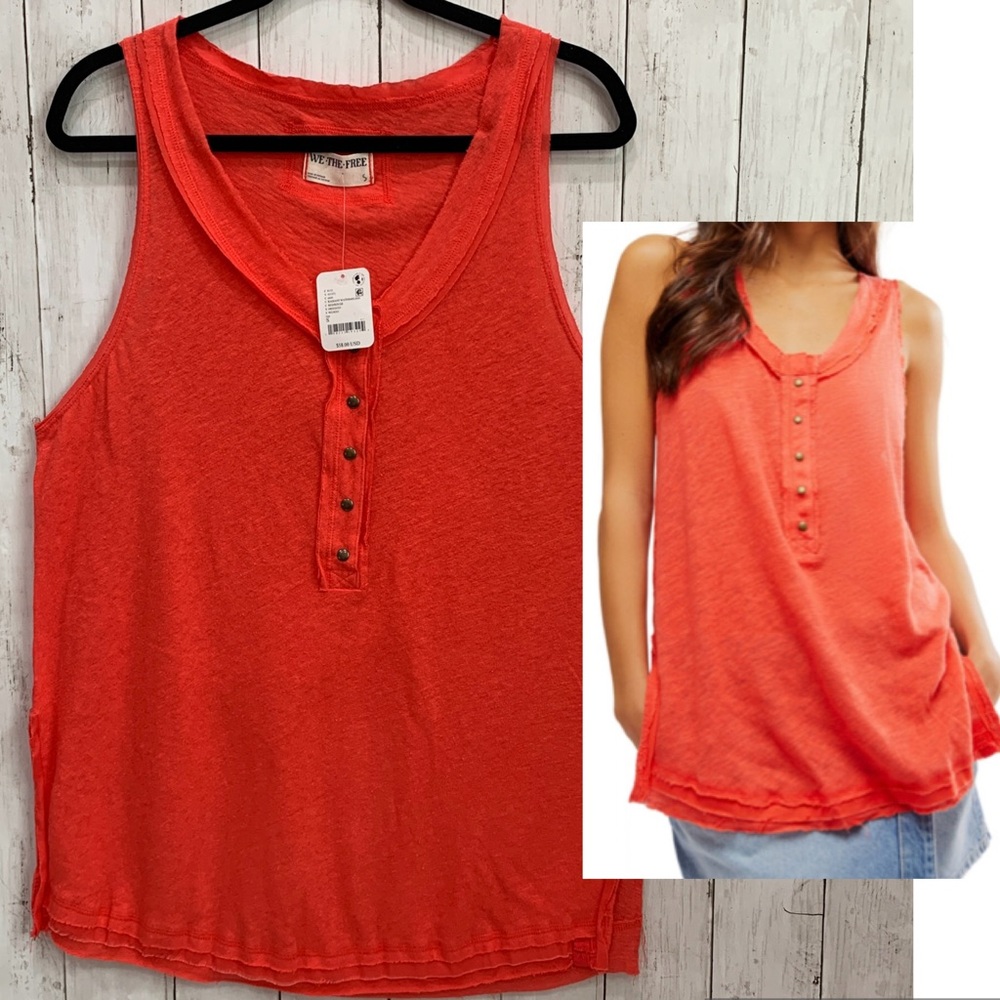 Free People We The Free Women S Love Language Scoop Neck Linen/Cotton Tank Top